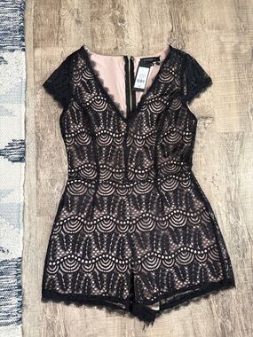 Dynamite Black Lace Overlay Blush Romper